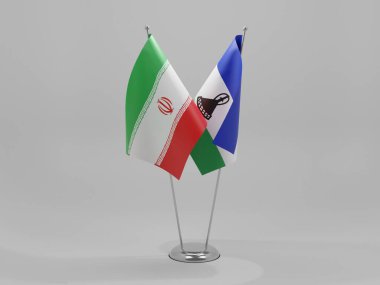 Lesotho - İran İşbirliği Bayrakları, Beyaz Arkaplan - 3D Yapılandırma
