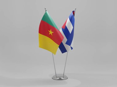 Küba - Kamerun İşbirliği Bayrakları, Beyaz Arkaplan - 3D Render