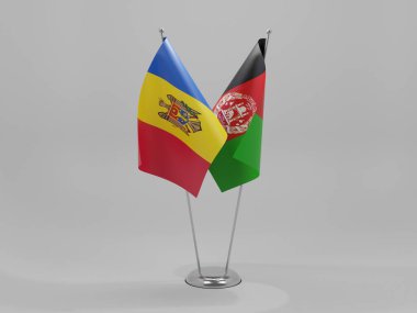 Afganistan - Moldova İşbirliği Bayrakları, Beyaz Arkaplan - 3D Render