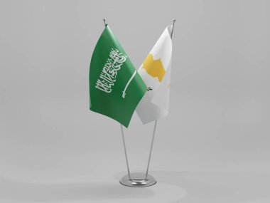 Kıbrıs - Suudi Arabistan İşbirliği Bayrakları, Beyaz Arkaplan - 3D Render