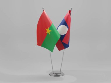 Laos - Burkina Faso İşbirliği Bayrakları, Beyaz Arkaplan - 3D Render