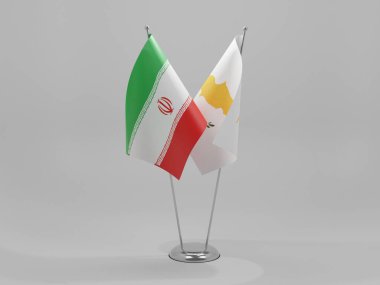 Kıbrıs - İran İşbirliği Bayrakları, Beyaz Arkaplan - 3D Hazırlama