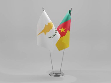 Kamerun - Kıbrıs İşbirliği Bayrakları, Beyaz Arkaplan - 3D Görüntü