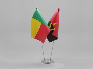 Angola - Benin İşbirliği Bayrakları, Beyaz Arkaplan - 3D Render