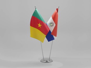 Paraguay - Kamerun İşbirliği Bayrakları, Beyaz Arkaplan - 3D Render
