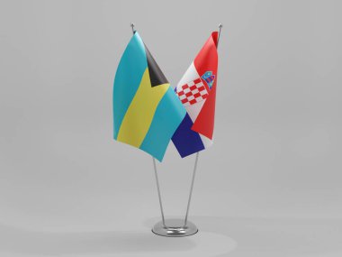 Hırvatistan - Bahamalar İşbirliği Bayrakları, Beyaz Arkaplan - 3D Hazırlama