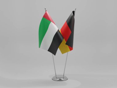 Almanya - Birleşik Arap Emirlikleri İşbirliği Bayrakları, Beyaz Arkaplan - 3D Render