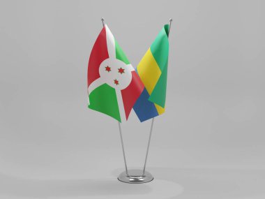 Gabon - Burundi İşbirliği Bayrakları, Beyaz Arkaplan - 3D Render