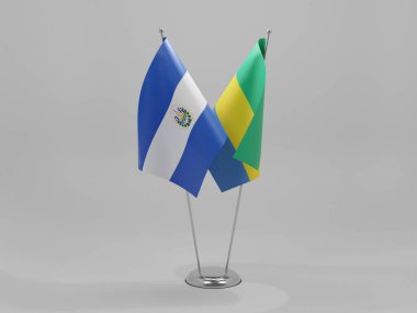 Gabon - El Salvador İşbirliği Bayrakları, Beyaz Arkaplan - 3D Render