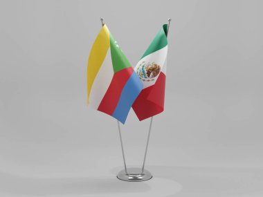 Meksika - Komoros İşbirliği Bayrakları, Beyaz Arkaplan - 3D Render