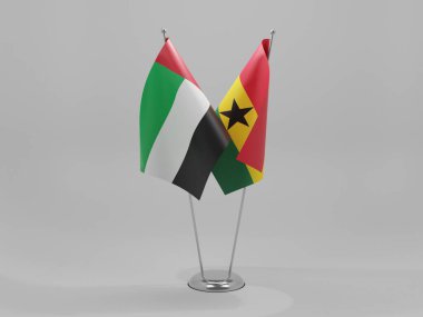 Gana - Birleşik Arap Emirlikleri İşbirliği Bayrakları, Beyaz Arkaplan - 3D Render