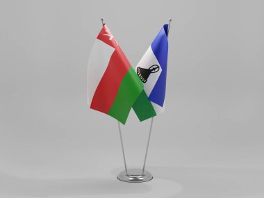 Lesotho - Umman İşbirliği Bayrakları, Beyaz Arkaplan - 3D Render