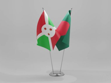 Bangladeş - Burundi İşbirliği Bayrakları, Beyaz Arkaplan - 3D Render