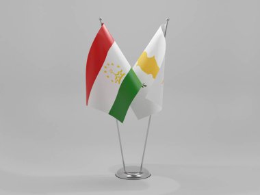 Kıbrıs - Tacikistan İşbirliği Bayrakları, Beyaz Arkaplan - 3D Hazırlama