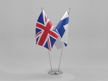 Finlandiya - Birleşik Krallık İşbirliği Bayrakları, Beyaz Arkaplan - 3D Hazırlama