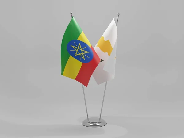 Zypern Äthiopien Kooperationsflaggen Weißer Hintergrund Render — Stockfoto