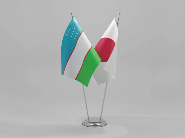 Japan Usbekistan Kooperationsfahnen Weißer Hintergrund Render — Stockfoto