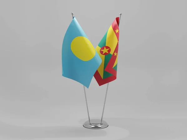 Γρενάδα Σημαίες Συνεργασίας Παλάου Λευκό Φόντο Render — Φωτογραφία Αρχείου