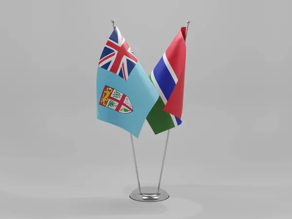 Gambia Fidżi Flagi Współpracy Białe Tło Render — Zdjęcie stockowe