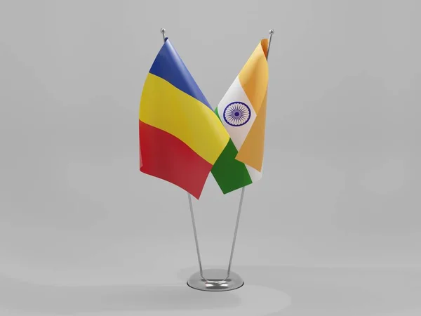 India Romania Cooperation Flags White Background Render — Stock Photo, Image