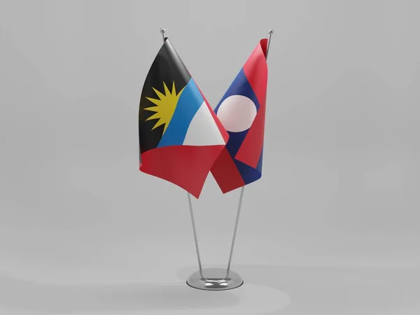 Laos Bandeiras Cooperação Antígua Barbuda Fundo Branco Render — Fotografia de Stock