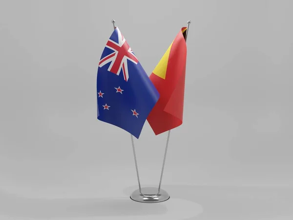 Timor Leste Bandeiras Cooperação Nova Zelândia Fundo Branco Render — Fotografia de Stock