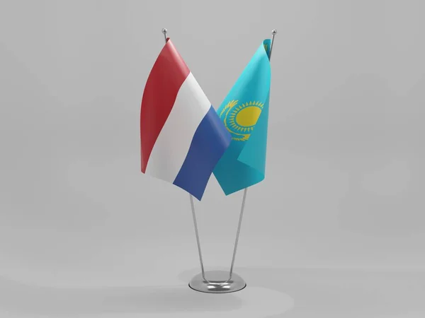 Kazakstan Nederländernas Samarbetsflaggor Vit Bakgrund Render — Stockfoto