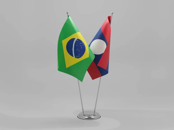 Laos Bandeiras Cooperação Brasil Fundo Branco Render — Fotografia de Stock