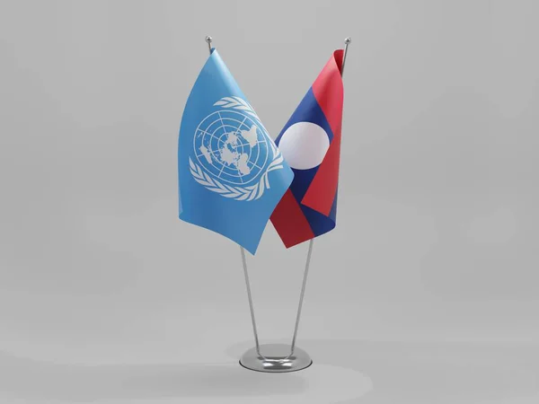Laos Bendera Kerja Sama Perserikatan Bangsa Bangsa Latar Belakang Putih — Stok Foto