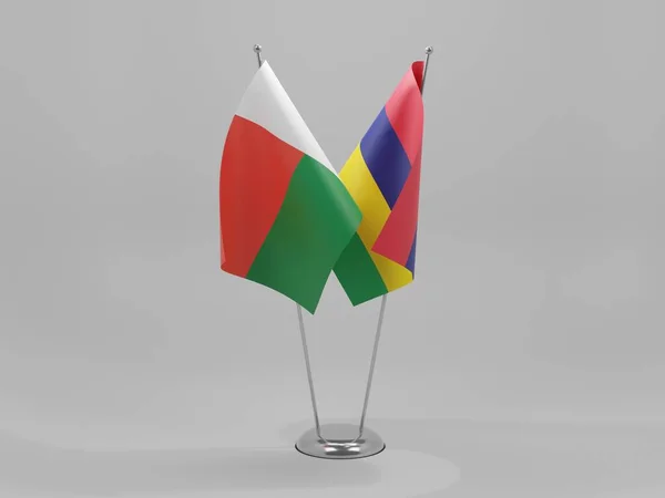 Mauritius Madagaskar Flagi Współpracy Białe Tło Render — Zdjęcie stockowe