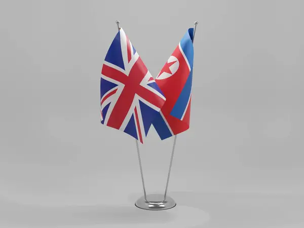 Coreia Norte Reino Unido Bandeiras Cooperação Fundo Branco Render — Fotografia de Stock
