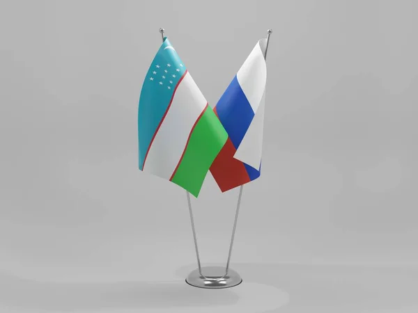 Russie Ouzbékistan Drapeaux Coopération Fond Blanc Render — Photo