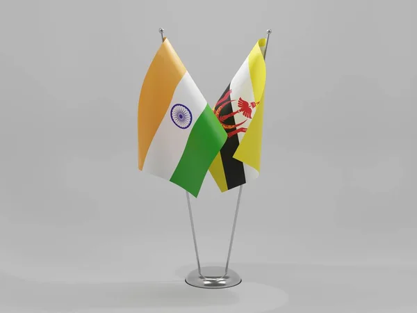 Brunei Banderas Cooperación India Fondo Blanco Render —  Fotos de Stock