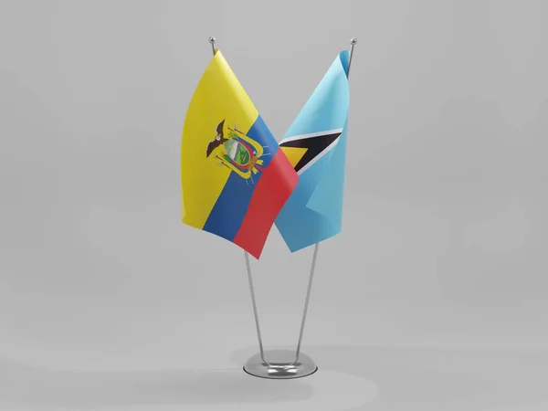Flagi Współpracy Saint Lucia Ekwador Białe Tło Render — Zdjęcie stockowe
