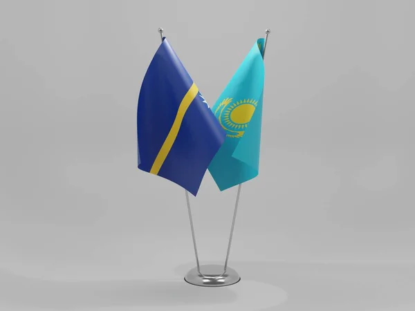Kazakistan Bandiere Cooperazione Nauru Sfondo Bianco Render — Foto Stock