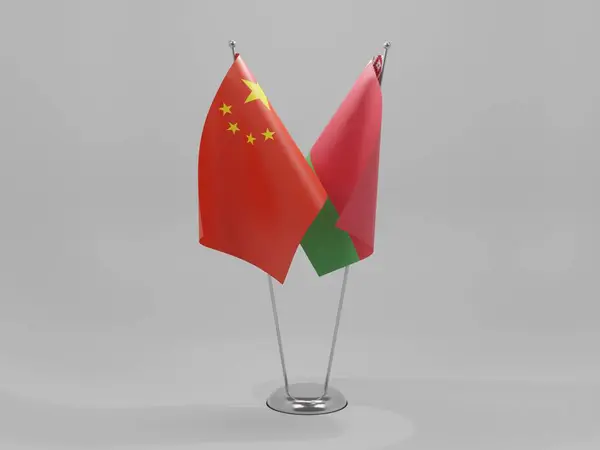 Fehéroroszország Kína Együttműködési Zászlók Fehér Háttér Render — Stock Fotó