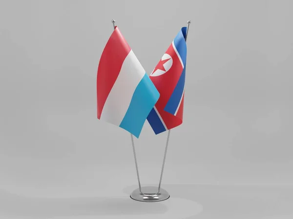 Coreia Norte Bandeiras Cooperação Luxemburgo Fundo Branco Render — Fotografia de Stock