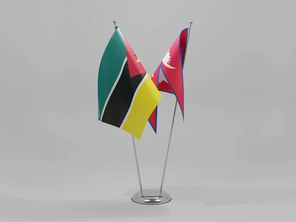 Nepal Mozambik Flagi Współpracy Białe Tło Render — Zdjęcie stockowe