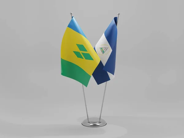 Nicaragua Drapeaux Coopération Saint Vincent Les Grenadines Fond Blanc Render — Photo