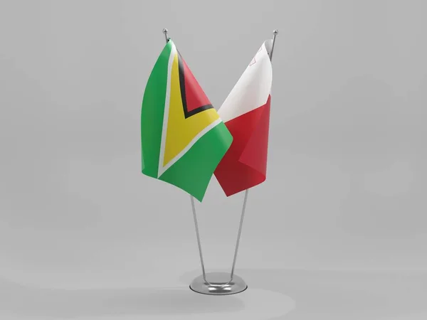 Malta Bandeiras Cooperação Guiana Fundo Branco Render — Fotografia de Stock