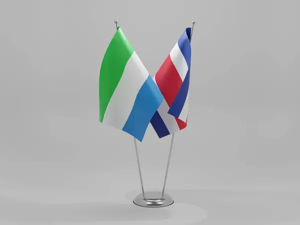 Costa Rica Banderas Cooperación Sierra Leona Fondo Blanco Render —  Fotos de Stock