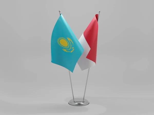 Monaco Kazahsztán Együttműködési Zászlók Fehér Háttér Render — Stock Fotó