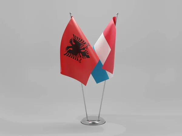 Luxemburgo Albania Banderas Cooperación Fondo Blanco Render — Foto de Stock