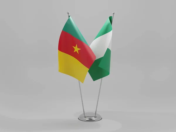 Nigérie Kamerun Spolupráce Vlajky Bílé Pozadí Vykreslování — Stock fotografie