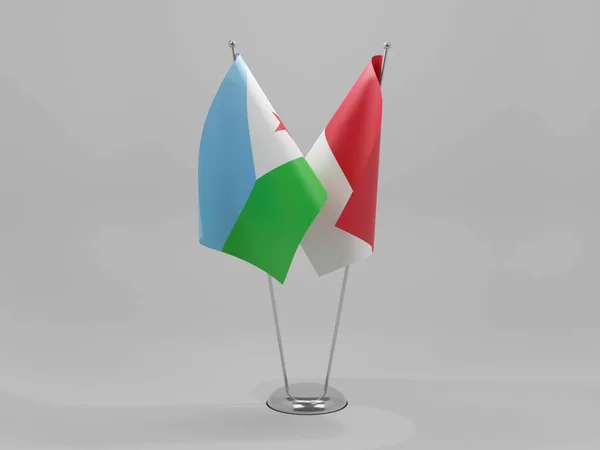 Monako Flagi Współpracy Dżibuti Białe Tło Render — Zdjęcie stockowe