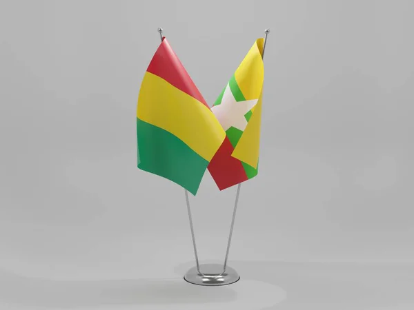 Myanmar Guinee Samenwerkingsvlaggen Witte Achtergrond Render — Stockfoto