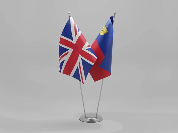 Liechtenstein Reino Unido Bandeiras Cooperação Fundo Branco Render — Fotografia de Stock