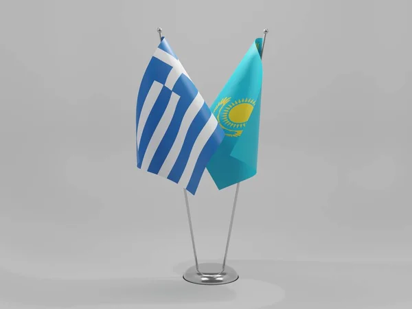 Kazajstán Banderas Cooperación Grecia Fondo Blanco Render — Foto de Stock