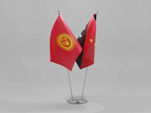 Papua Nya Guinea Kirgizistans Samarbetsflaggor Vit Bakgrund Render — Stockfoto