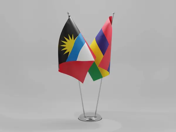 Mauritius Bandiere Cooperazione Antigua Barbuda Sfondo Bianco Render — Foto Stock
